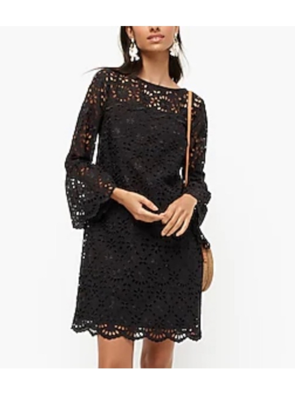 J. Crew Bell Sleeve In Embroidered Eyelet Black Size 00
